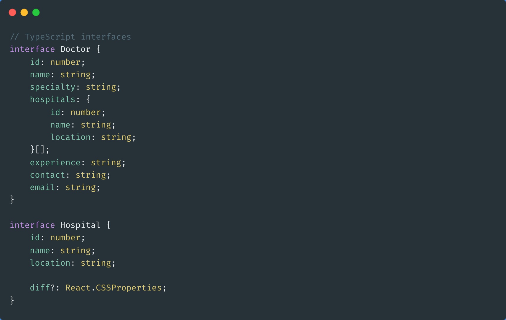 TypeScript interface for Doctors and Hospitals