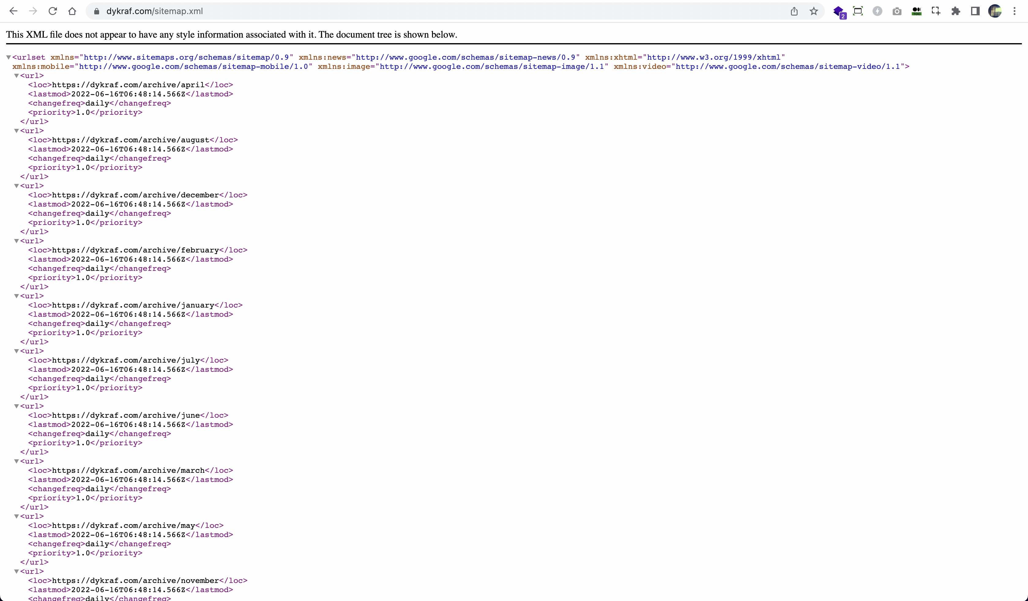 Sitemap XML direct access on URL