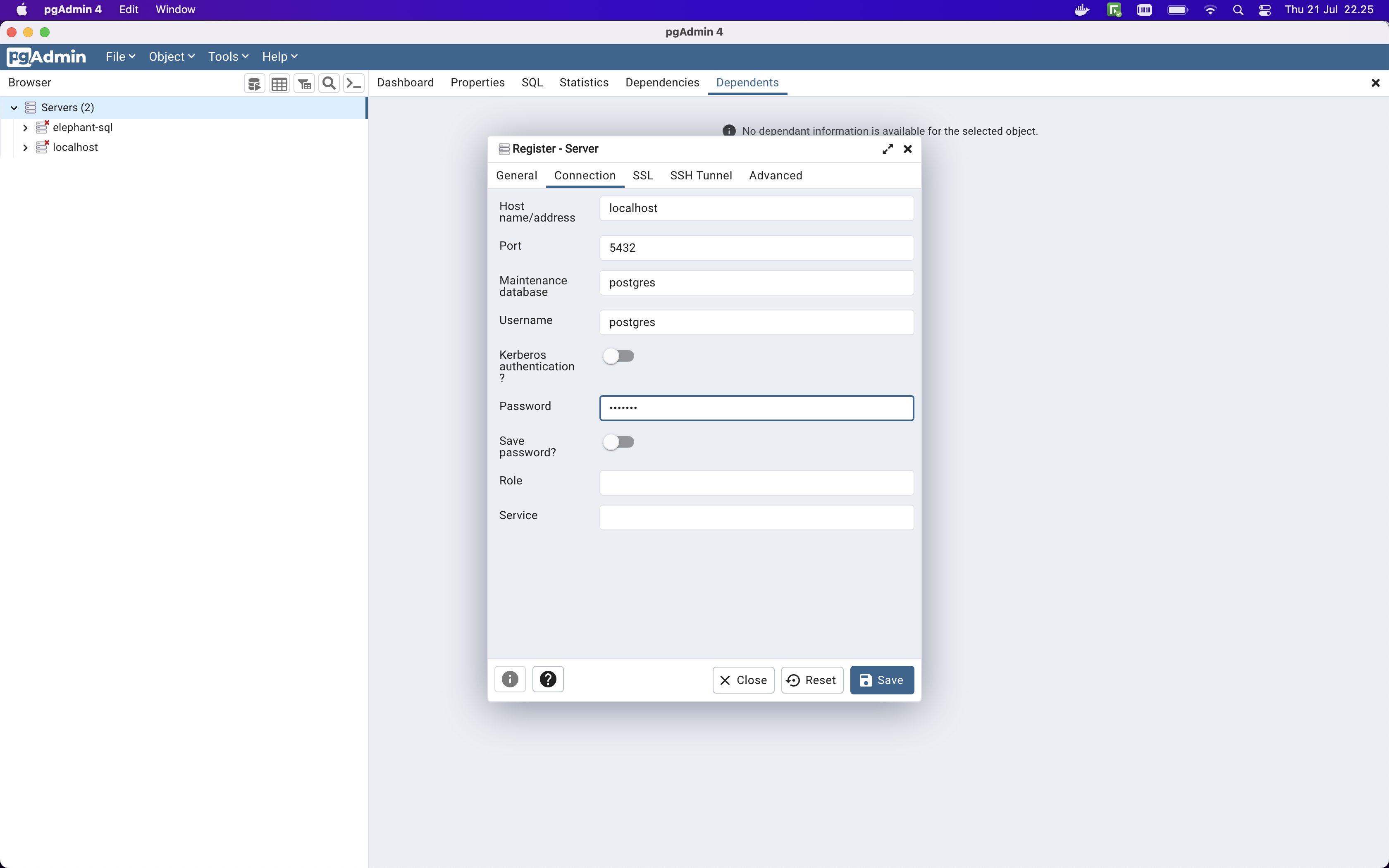 PgAdmin 4 Insert credential and Connection